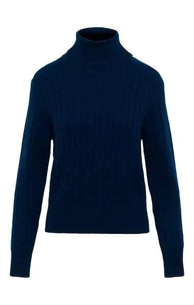 Ladies Cashmere Cable Roll Neck