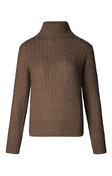Ladies Cashmere Cable Roll Neck