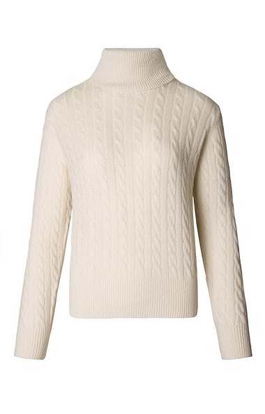 Ladies Cashmere Cable Roll Neck