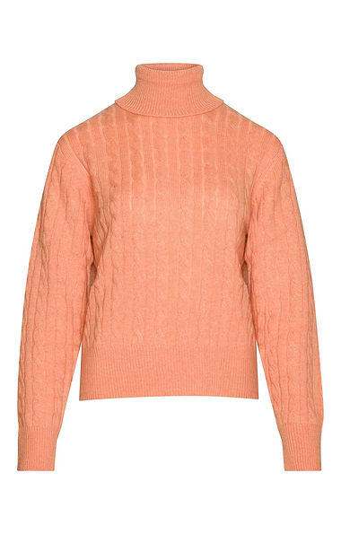 Ladies Cashmere Cable Roll Neck