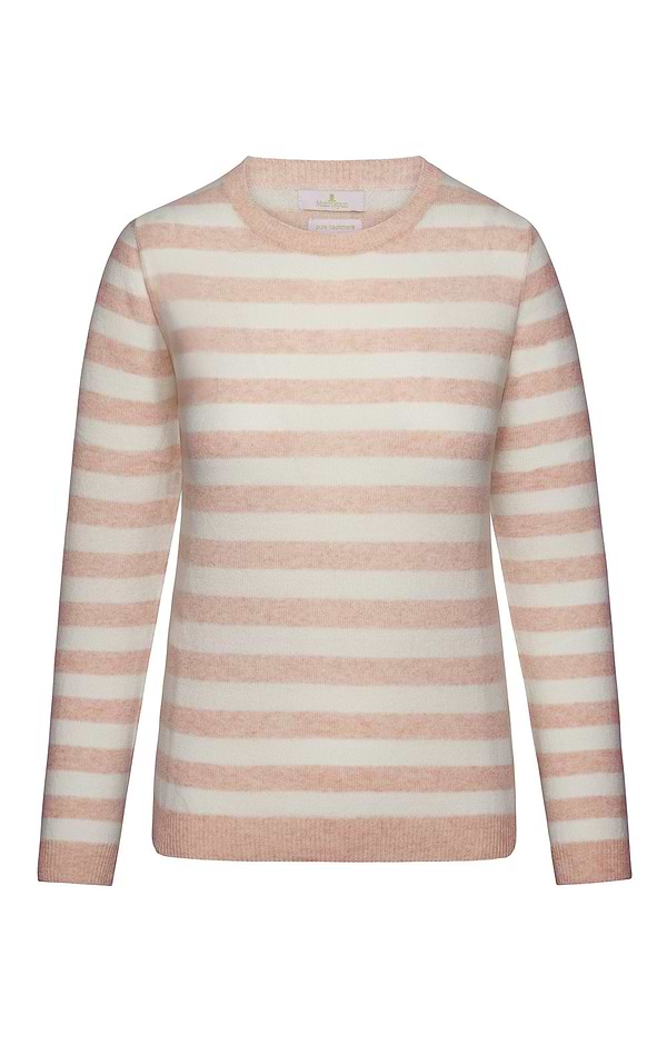 Ladies Cashmere Striped Crew-Neck Jumper