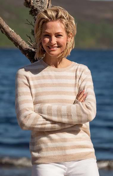 Ladies Cashmere Striped Crew-Neck Jumper