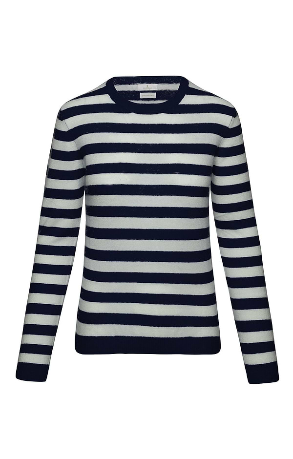Ladies Cashmere Striped Crew-Neck Jumper