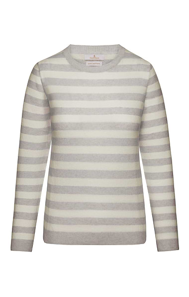 Ladies Cashmere Striped Crew-Neck Jumper