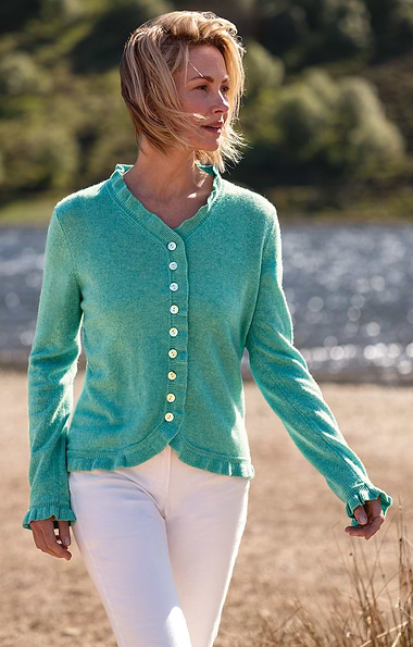 Ladies Cashmere Ruffle Cardigan