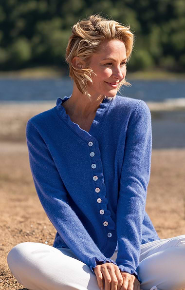 Ladies Cashmere Ruffle Cardigan