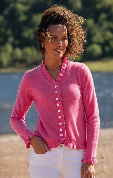 Ladies Cashmere Ruffle Cardigan