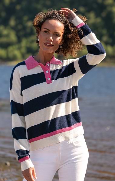 Ladies Cashmere Wide Striped Shirt