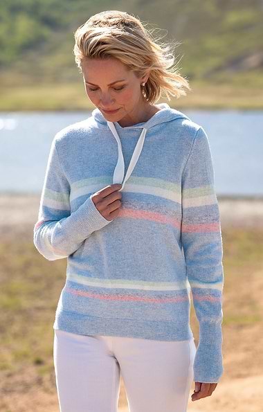 Ladies Cashmere Striped Hoodie