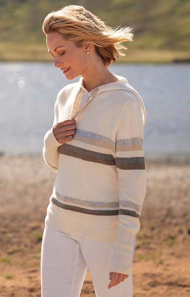 Ladies Cashmere Striped Hoodie