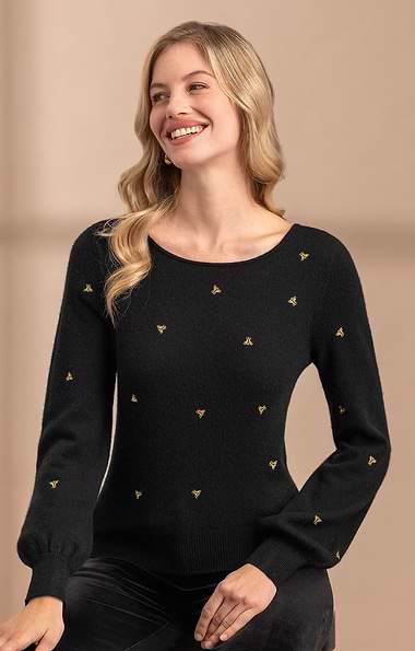 Ladies House of Bruar Cashmere Bee Embroidered Jumper