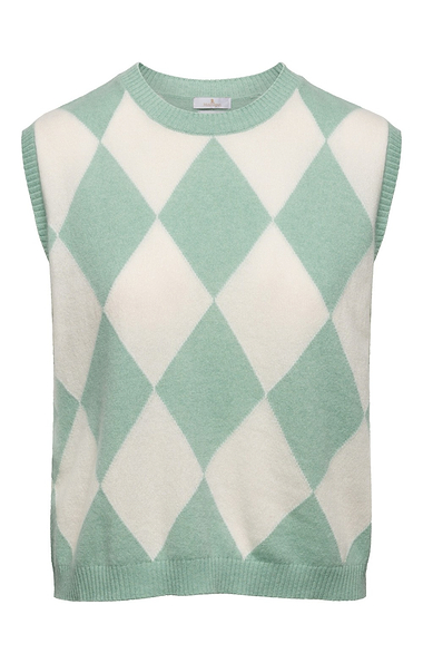 Ladies House of Bruar Two Colour Argyle Cashmere Slipover