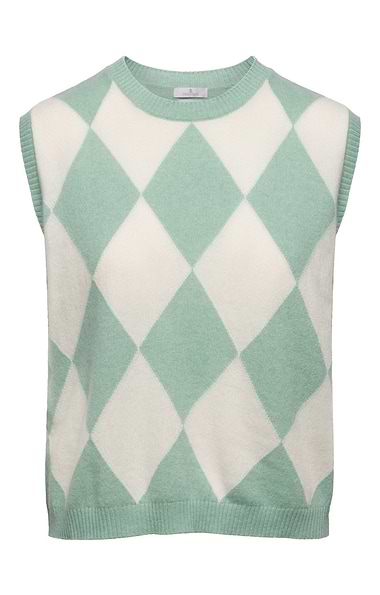 Ladies House of Bruar Two Colour Argyle Cashmere Slipover