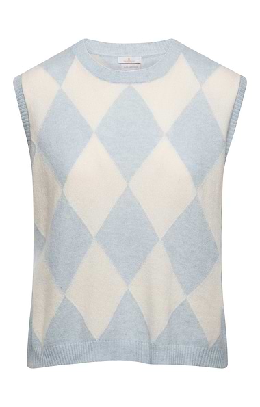 Ladies House of Bruar Two Colour Argyle Cashmere Slipover