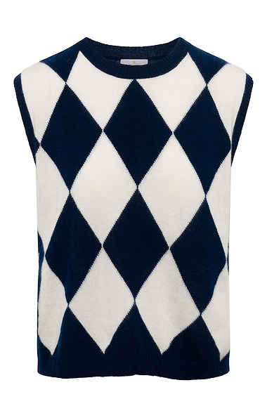 Ladies House of Bruar Two Colour Argyle Cashmere Slipover