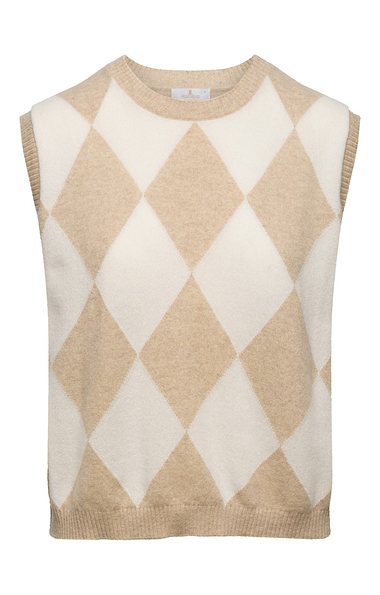 Ladies House of Bruar Two Colour Argyle Cashmere Slipover
