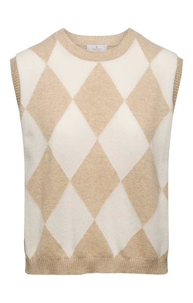 Ladies House of Bruar Two Colour Argyle Cashmere Slipover