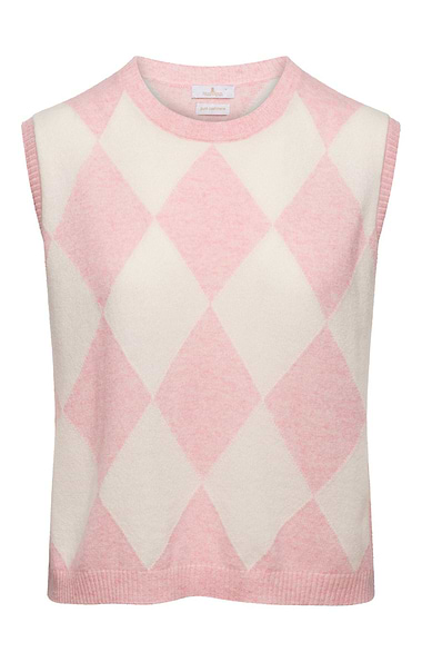 Ladies House of Bruar Two Colour Argyle Cashmere Slipover
