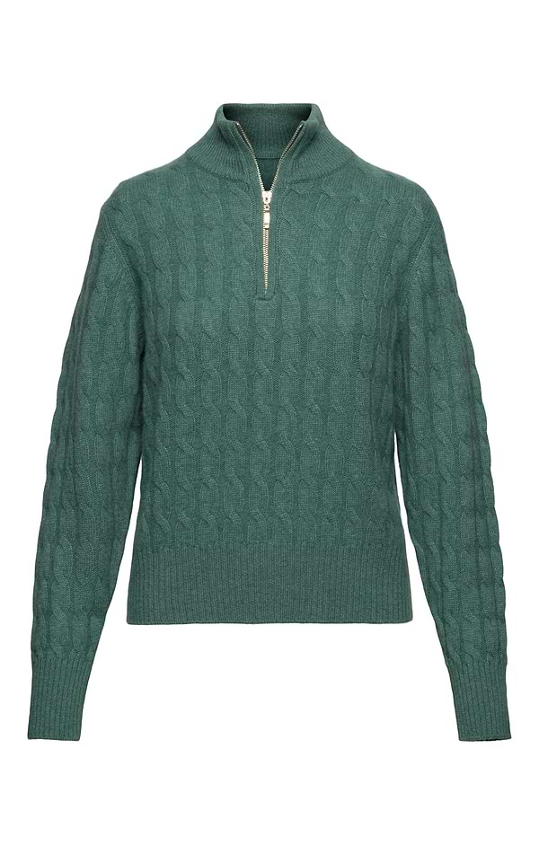 Ladies House of Bruar Cable Cashmere T-zip Jumper