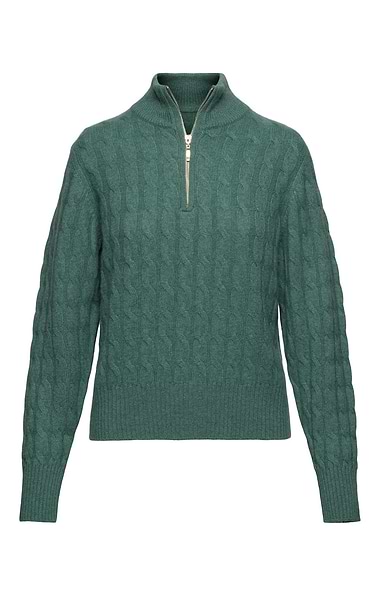 Ladies House of Bruar Cable Cashmere T-zip Jumper
