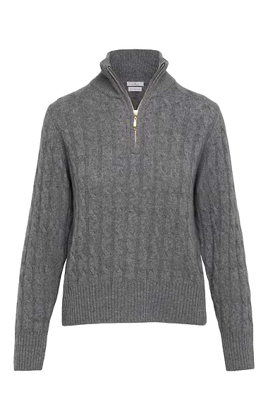 Ladies House of Bruar Cable Cashmere T-zip Jumper