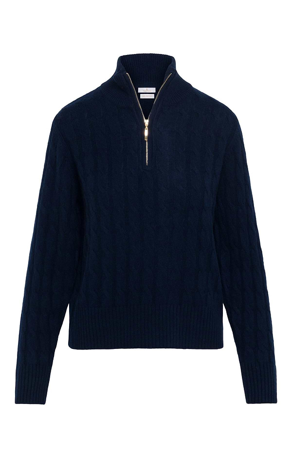 Ladies House of Bruar Cable Cashmere T-zip Jumper