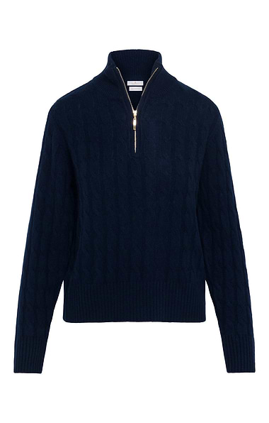 Ladies House of Bruar Cable Cashmere T-zip Jumper