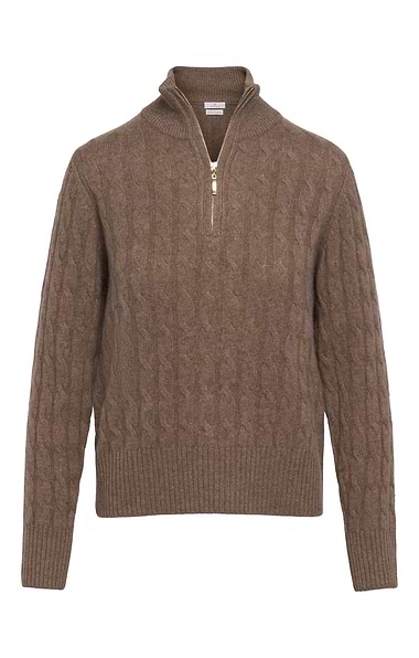 Ladies House of Bruar Cable Cashmere T-zip Jumper
