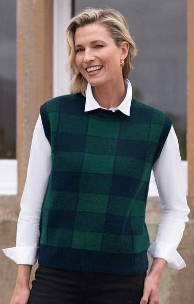 Ladies House Of Bruar Plaid Cashmere Tank Top
