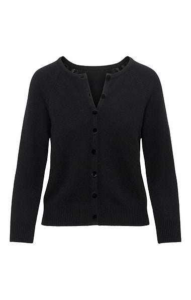 Ladies House of Bruar Velvet-Covered Button Cashmere Cardigan