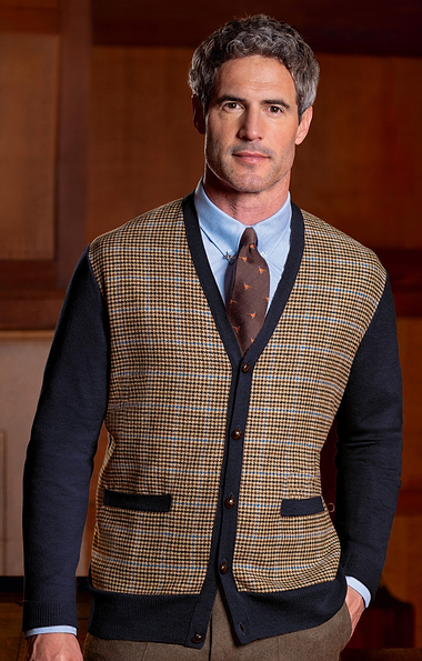 Men's Merino/Flannel Dogtooth Cardigan