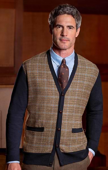 Men's Merino/Flannel Dogtooth Cardigan