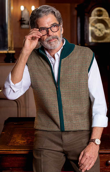 Men's Merino/Flannel Dogtooth Zip Gilet