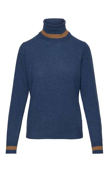 Ladies House of Bruar Cashmere Stripe Roll Neck Jumper