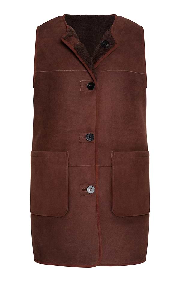 Ladies Sheepskin Long Reversible Gilet
