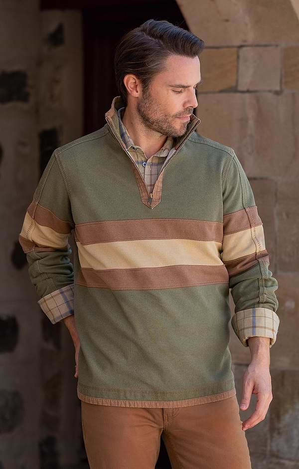 Men's Vintage T-Zip Striped Rugby Shirt