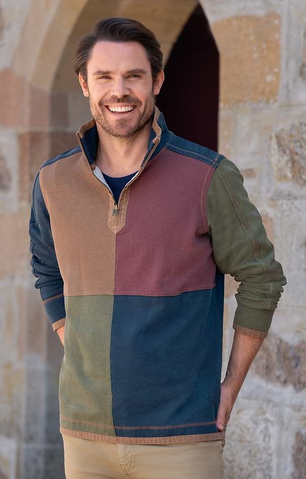 Men's Vintage T-Zip Striped Rugby Shirt