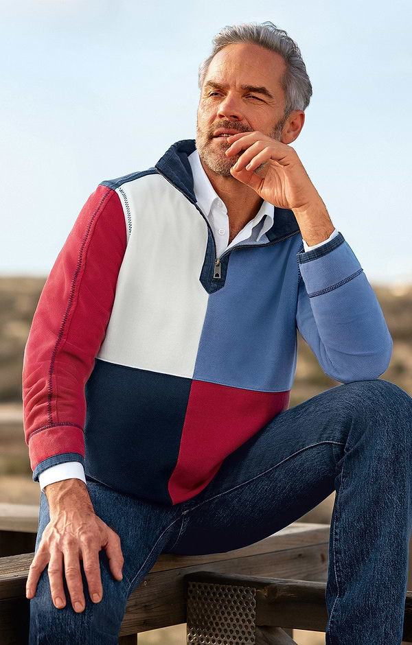 Men's Vintage T-Zip Striped Rugby Shirt