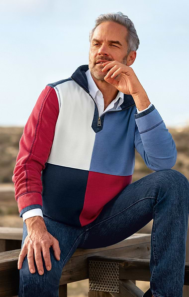 Men's Vintage T-Zip Striped Rugby Shirt