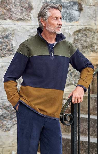 Men's Vintage T-Zip Striped Rugby Shirt