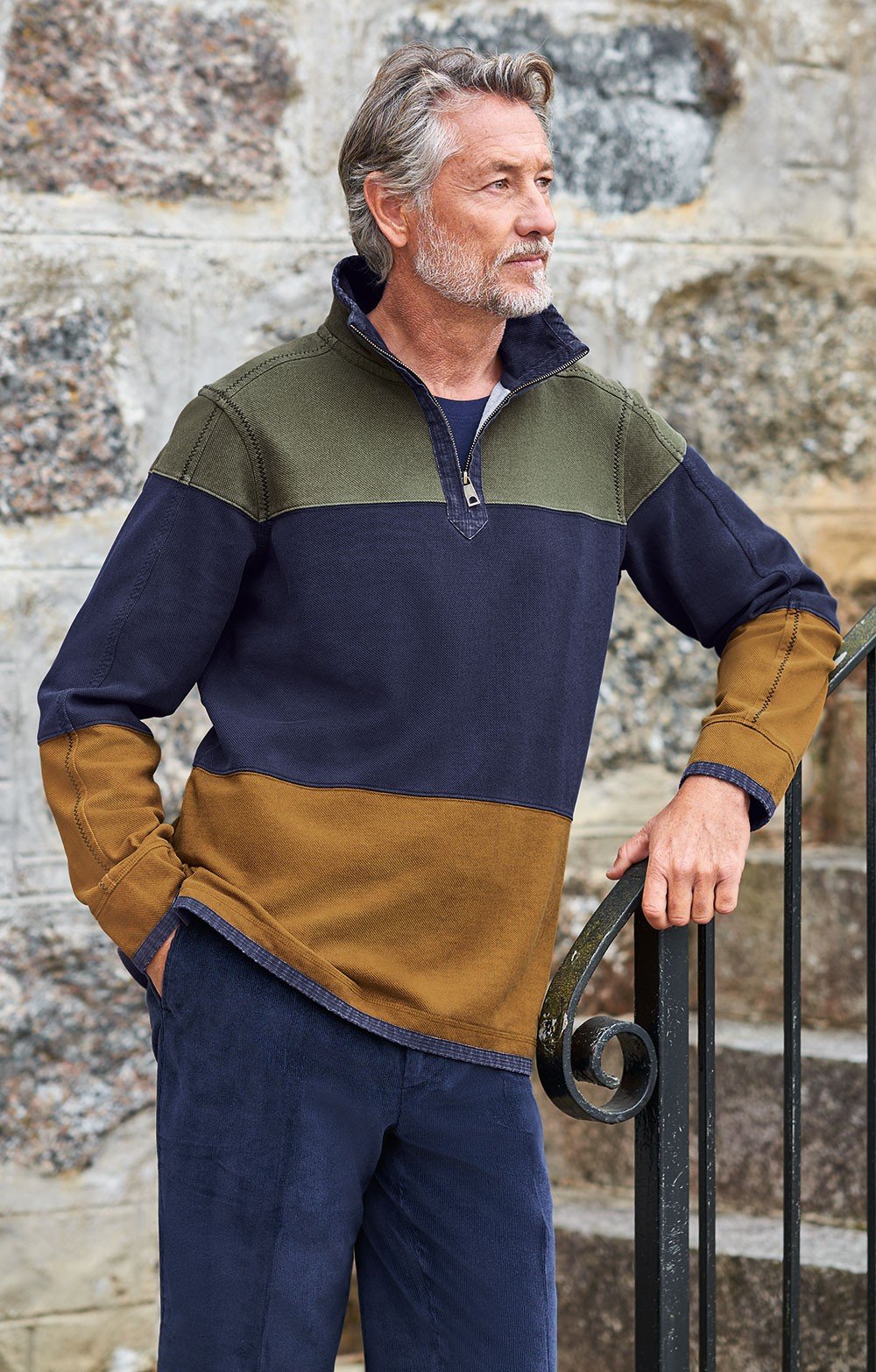 Vintage T-Zip Striped Rugby Shirt, Multi - House of Bruar