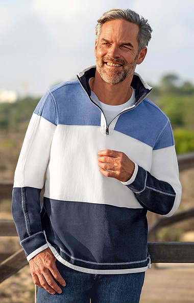 Men's Vintage T-Zip Striped Rugby Shirt