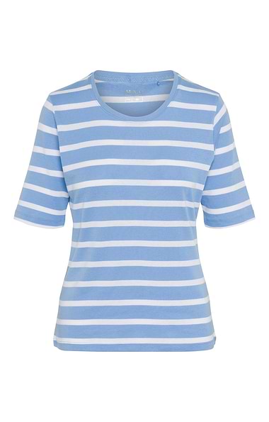 Ladies Basic Stripe Short Sleeved Crew