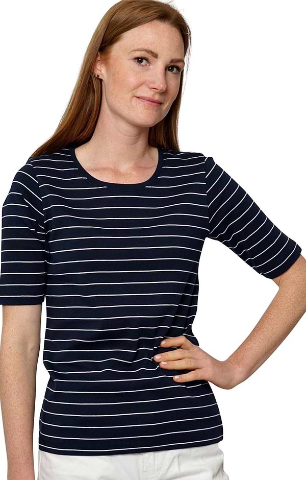 Ladies Basic Stripe Short Sleeved Crew