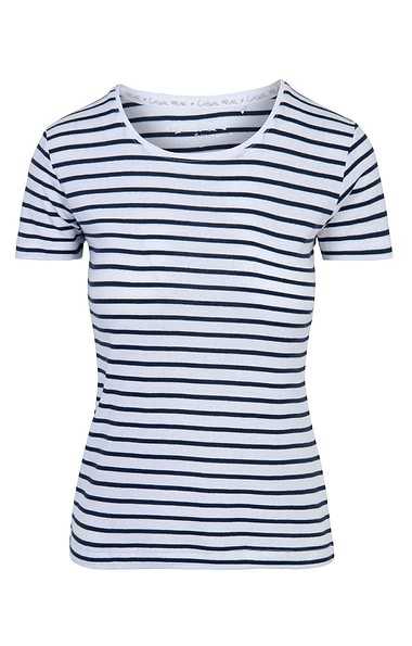 Ladies Basic Stripe Short Sleeved Crew
