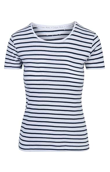Ladies Basic Stripe Short Sleeved Crew