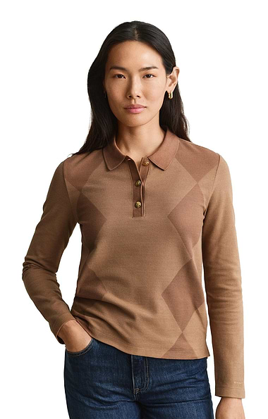 Ladies Gant Argyle Long Sleeve Piqu Polo Shirt
