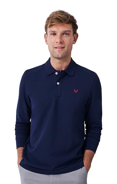 Men's Crew Clothing Long Sleeved Piqué Polo Shirt