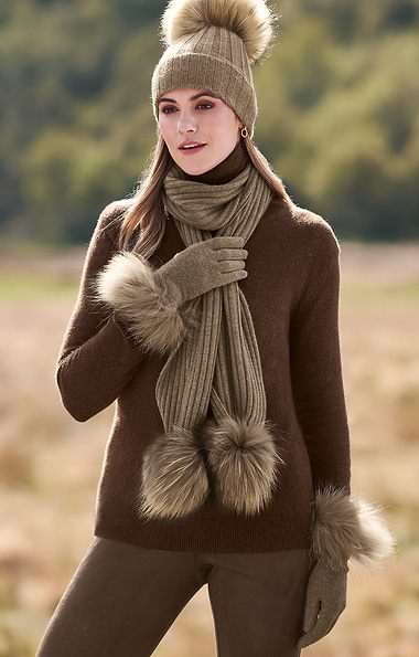 Ladies Fox Fur Cashmere Gloves