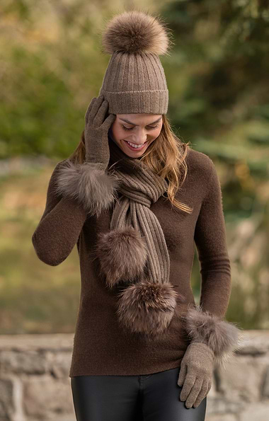 Ladies Fox Fur Cashmere Gloves
